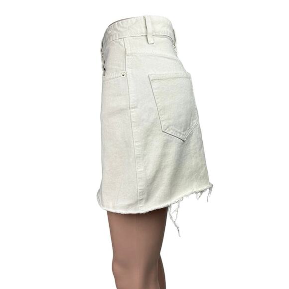 Zara White Button Up Frayed Hem Pencil Straight Jean Denim Mini Skirt Size XS - Picture 2 of 6